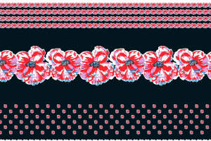 复古红白花卉面料印花素材，适用于服装印花设计与边饰应用