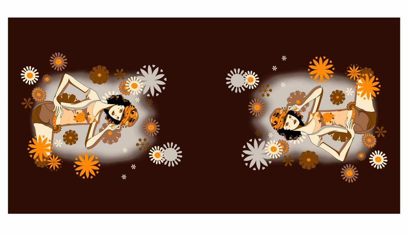 复古波普风女性花型面料印花素材,适用于服装印花设计