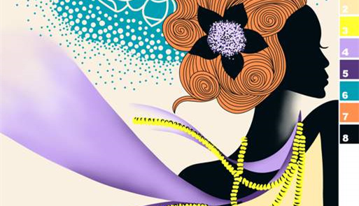 复古波浪卷发花卉剪影面料印花素材,适用于女装与配饰服装印花设计