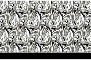 黑白抽象叶形面料印花素材，适用于服装印花设计的高清重复图案