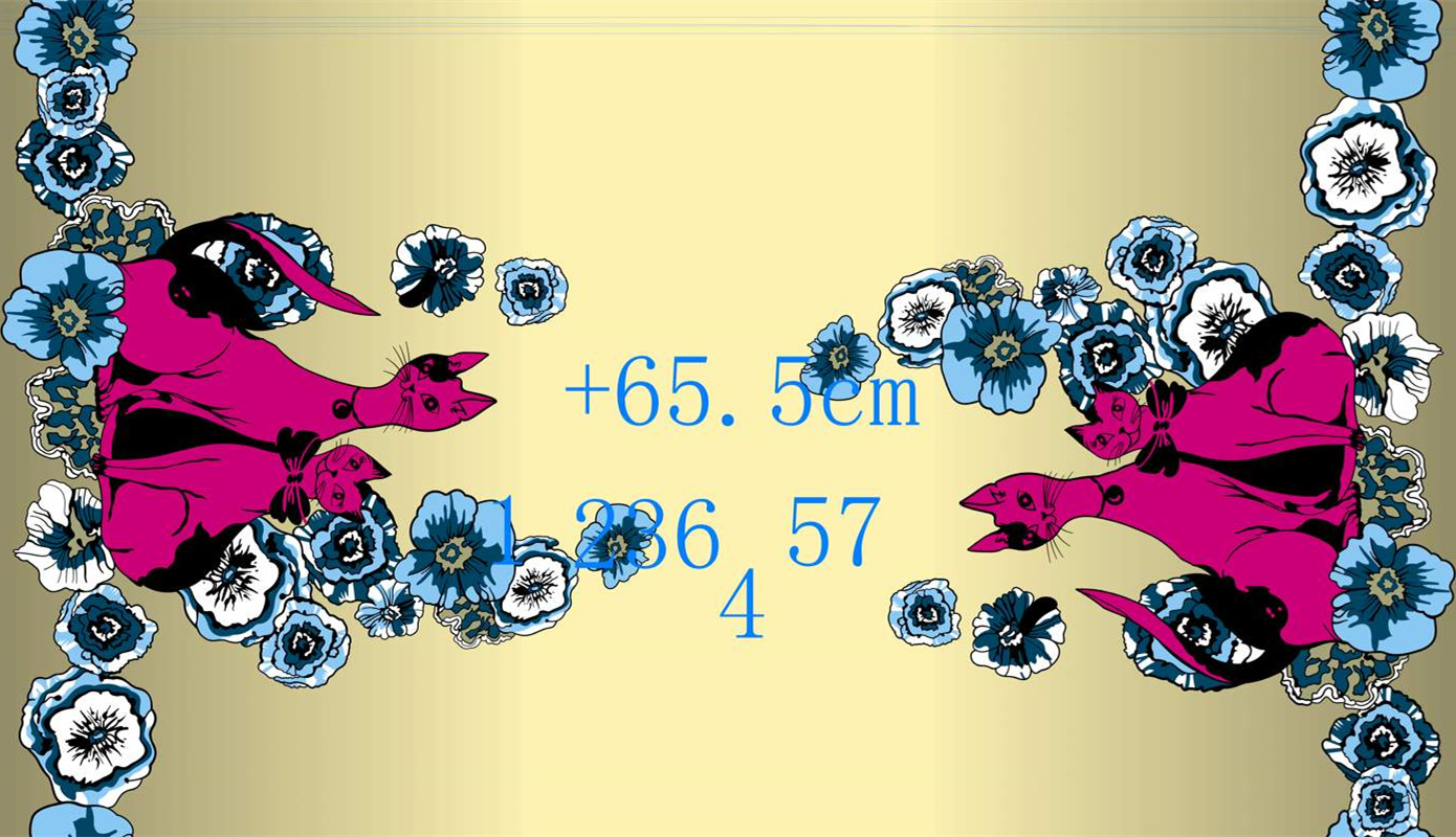 复古猫与蓝花边框面料印花素材,适用于服装印花设计