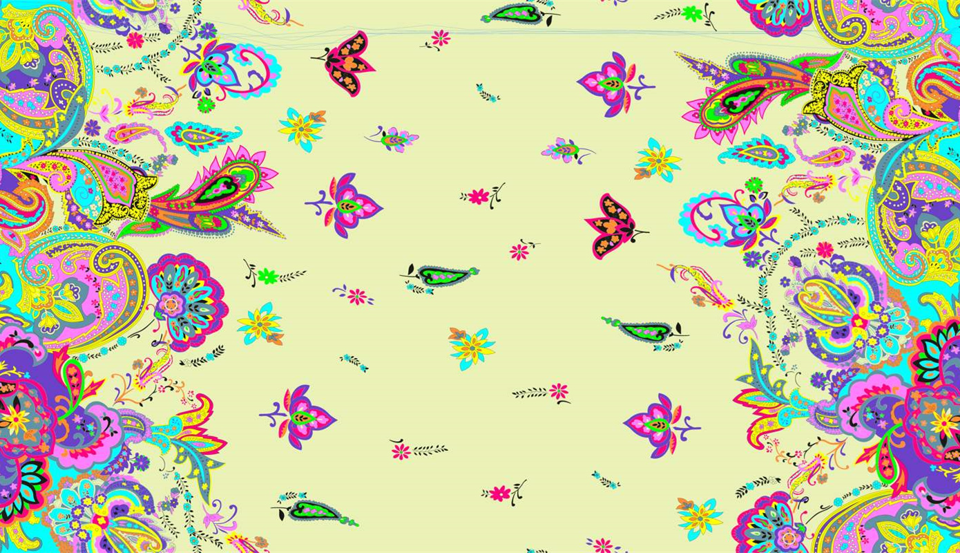 高饱和度佩斯利花卉面料印花素材,适用于服装印花设计