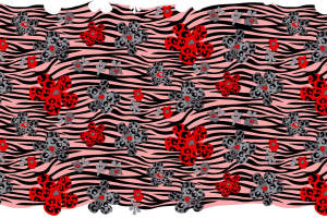 豹纹花卉混搭面料印花素材，适用于时尚服装印花设计