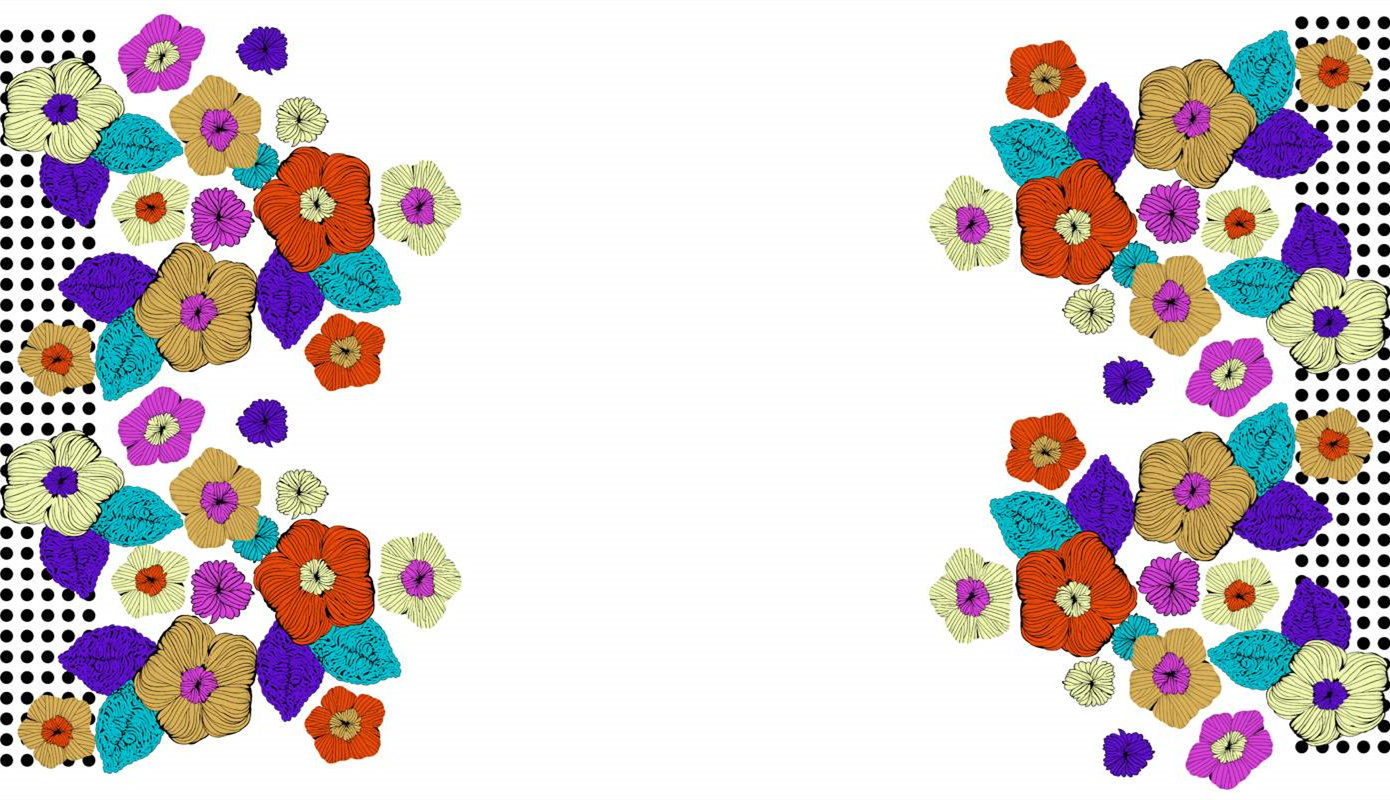 手绘风多彩花卉面料印花素材,适用于服装印花设计与数码印制