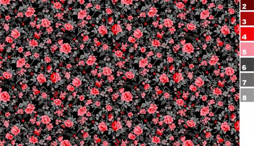 复古红玫瑰小碎花面料印花素材,适用于女装衬衫与连衣裙服装印花设计