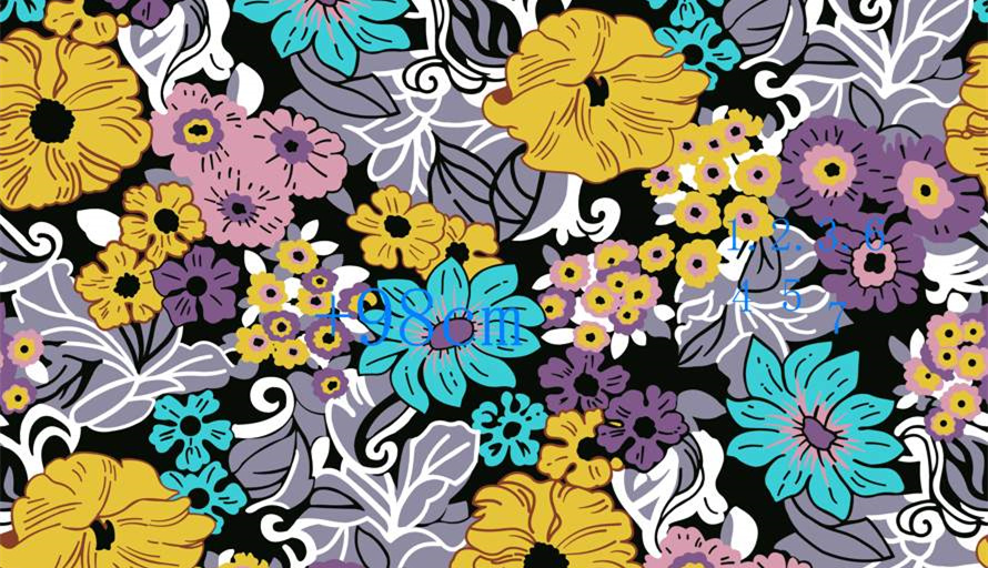 复古花卉面料印花素材图,适用于服装印花设计与数码印染