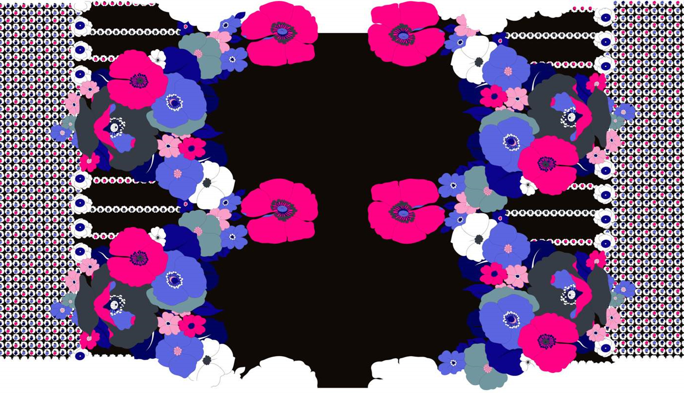 高对比撞色花卉面料印花素材,适用于服装印花设计与数码印制