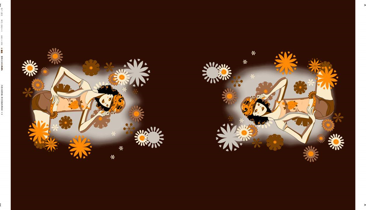 复古花卉人物插画面料印花素材,适用于服装印花设计