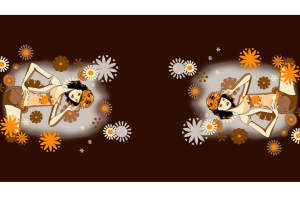 复古波普风女性花型图案面料印花素材，适用于服装印花设计