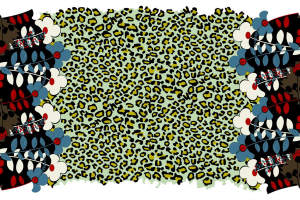 复古花卉与豹纹拼接面料印花素材，适用于服装印花设计