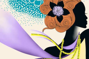 复古波浪卷发花卉剪影面料印花素材，适用于服装印花设计