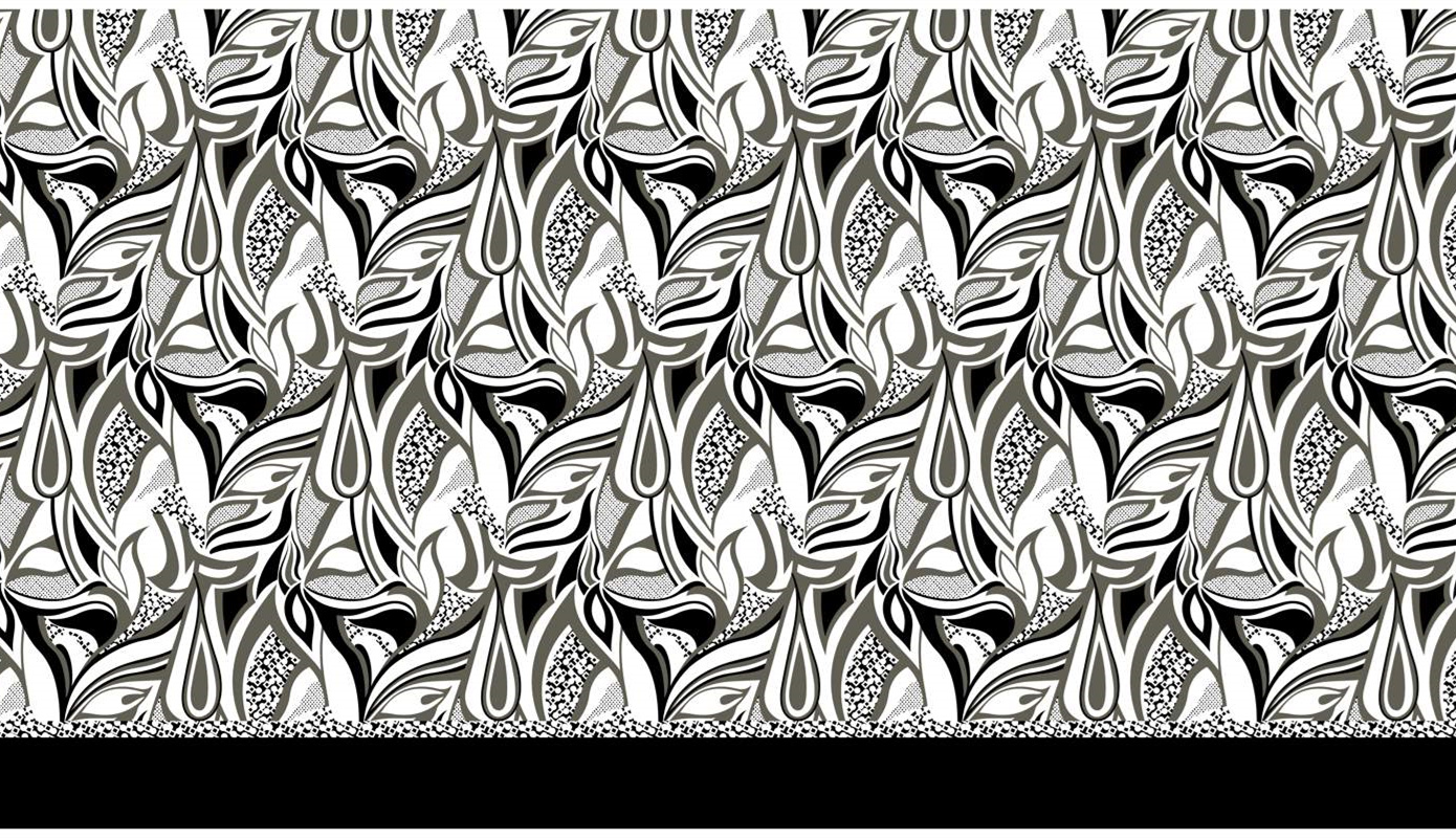 黑白抽象叶形面料印花素材,适用于服装印花设计与数码印染