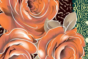 橙调玫瑰手绘风面料印花素材，适用于服装印花设计与数码印制