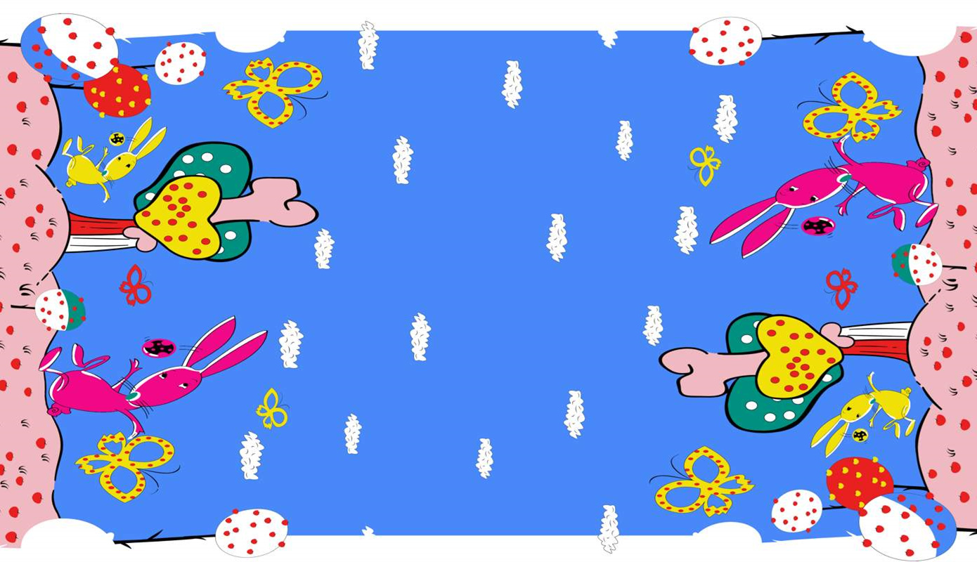童趣波点兔子蝴蝶图案面料印花素材,适用于儿童服装印花设计