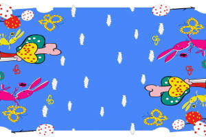 童趣波点兔子蝴蝶图案面料印花素材，适用于儿童服装印花设计