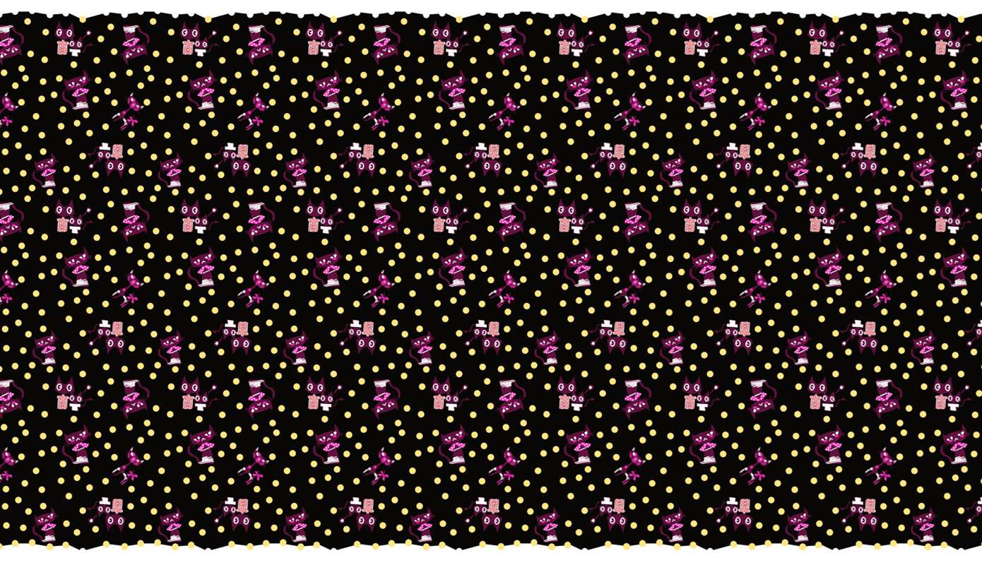 黑底紫粉波点卡通机器人面料印花素材,适用于潮牌服装印花设计