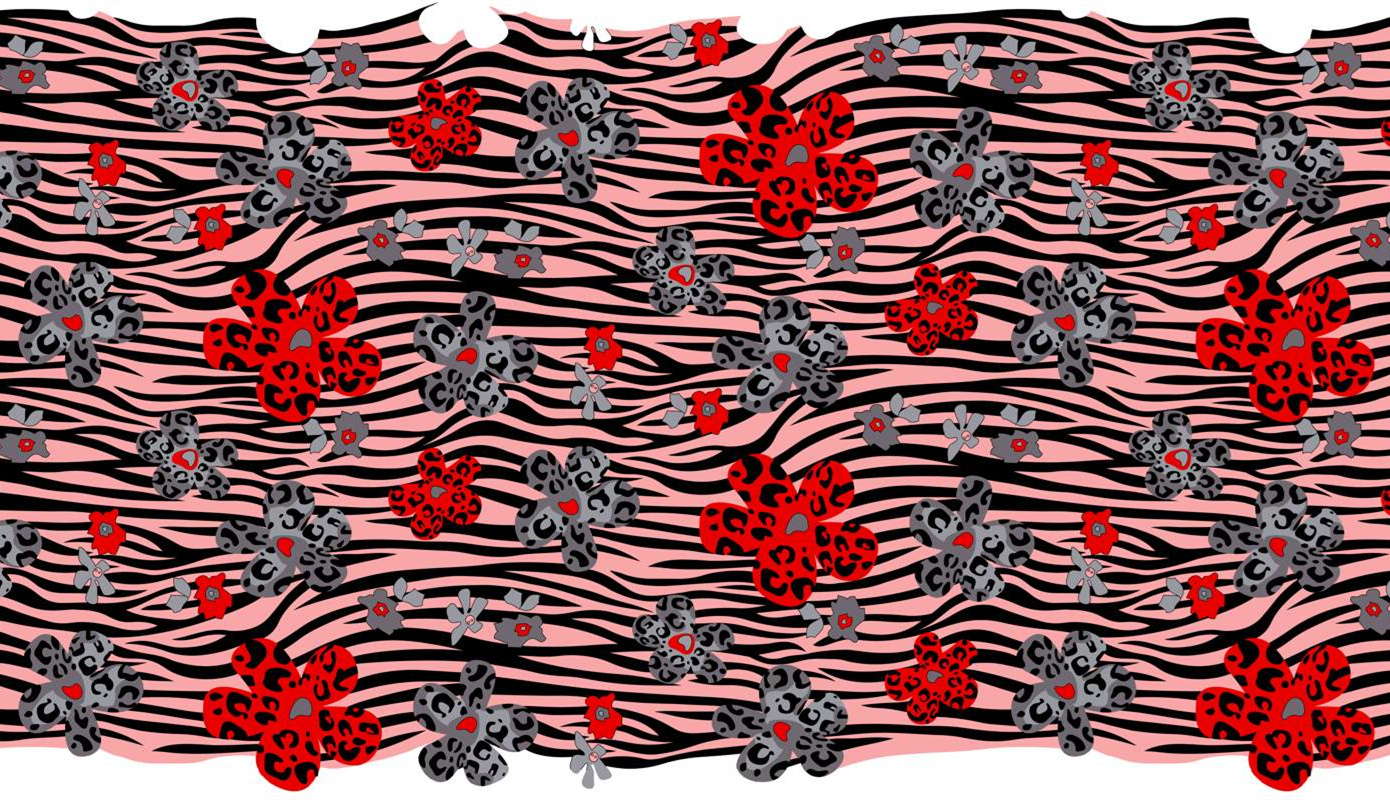 豹纹花卉混搭面料印花素材,适用于潮流服装印花设计