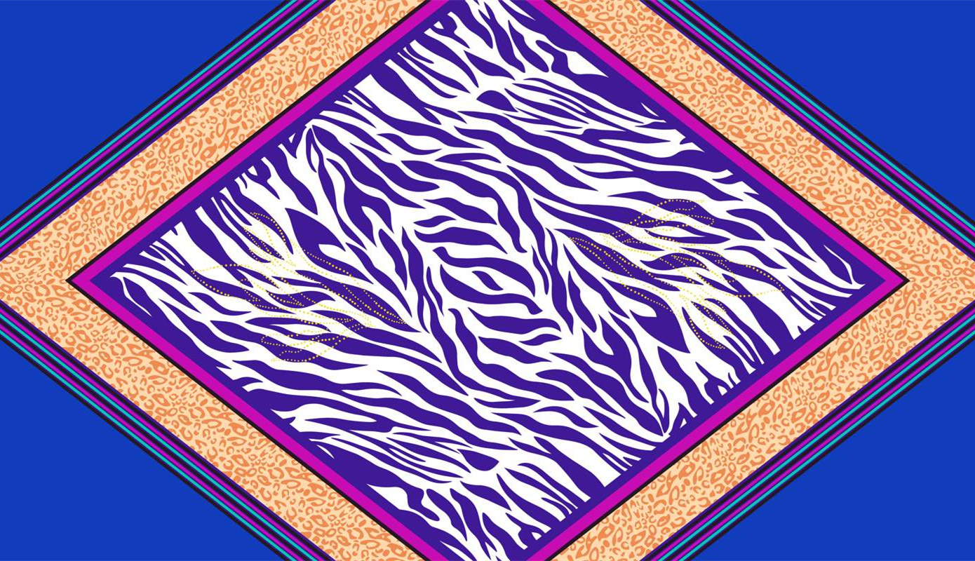 紫白斑马纹+豹纹边框面料印花素材,适用于时尚服装印花设计