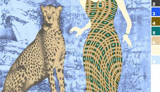 复古豹纹与几何菱格拼接面料印花素材,适用于服装印花设计