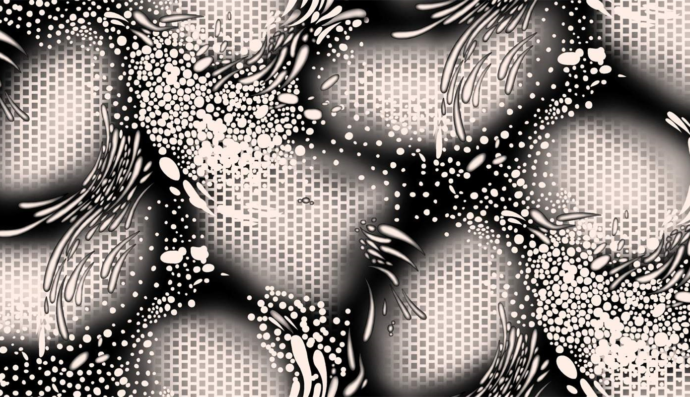 黑白抽象液态纹理面料印花素材,适用于潮流服装印花设计