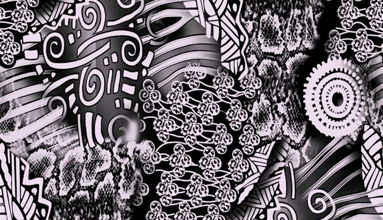 黑白抽象手绘风面料印花素材,适用于服装印花设计与创意图案开发