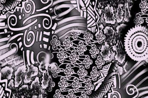 黑白抽象手绘风面料印花素材，适用于服装印花设计与创意图案开发