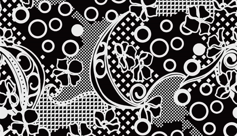 黑白几何花卉面料印花素材,适用于服装印花设计与数码印染