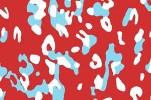 红底蓝白抽象肌理面料印花素材，适用于潮流服装印花设计