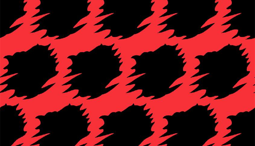 高对比红黑锯齿纹理面料印花素材,适用于潮牌服装印花设计