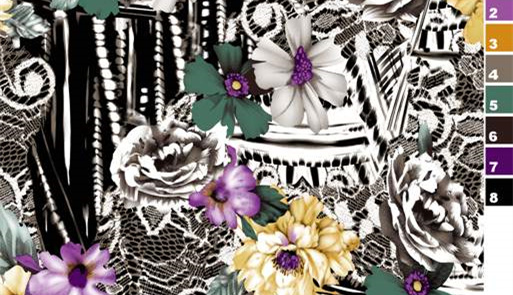 复古蕾丝花卉面料印花素材,适用于服装印花设计与高端成衣开发