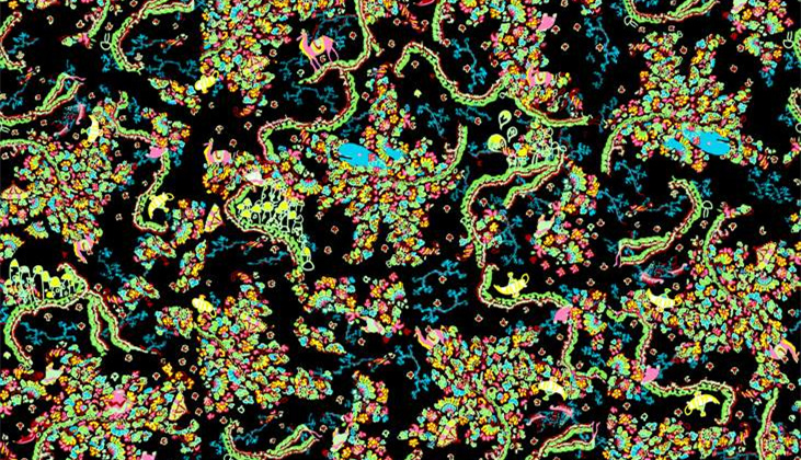 高密度抽象花卉面料印花素材,适用于服装印花设计与数码印染