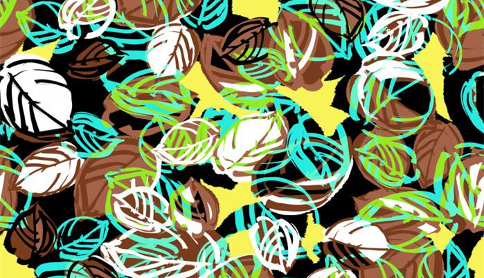 抽象叶形线条风面料印花素材,适用于春夏服装印花设计