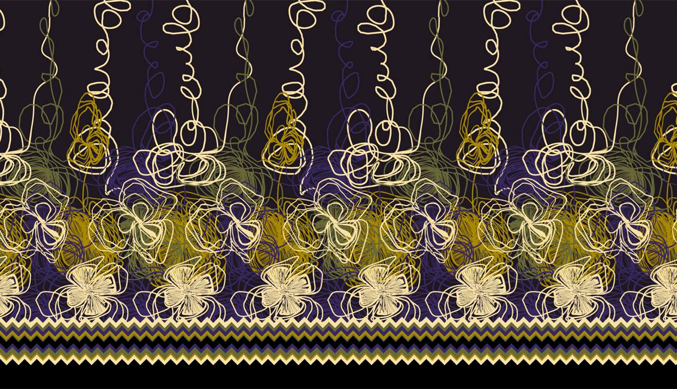 抽象线条花卉面料印花素材,适用于服装印花设计的高清花型图