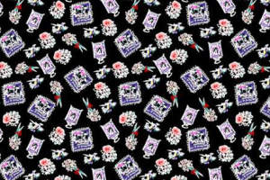 复古花卉与几何边框组合面料印花素材，适用于服装印花设计