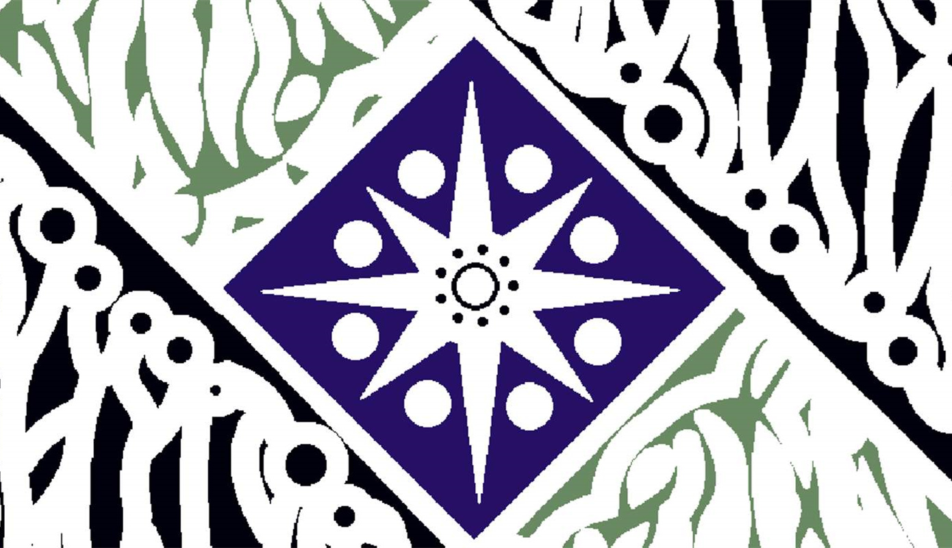 几何星芒与藤蔓交织的服装印花素材,适用于面料印花设计