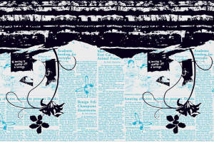 复古报纸拼贴风面料印花素材，适用于服装印花设计与创意服饰开发