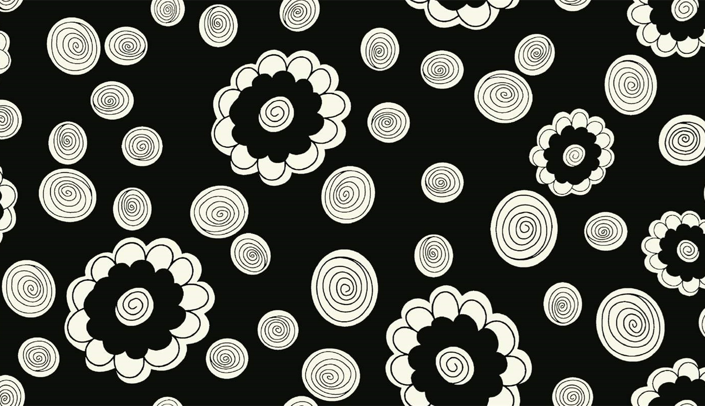 黑白螺旋花卉面料印花素材,适用于服装印花设计与数码印染