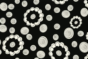 黑白螺旋花卉面料印花素材，适用于服装印花设计与数码印染