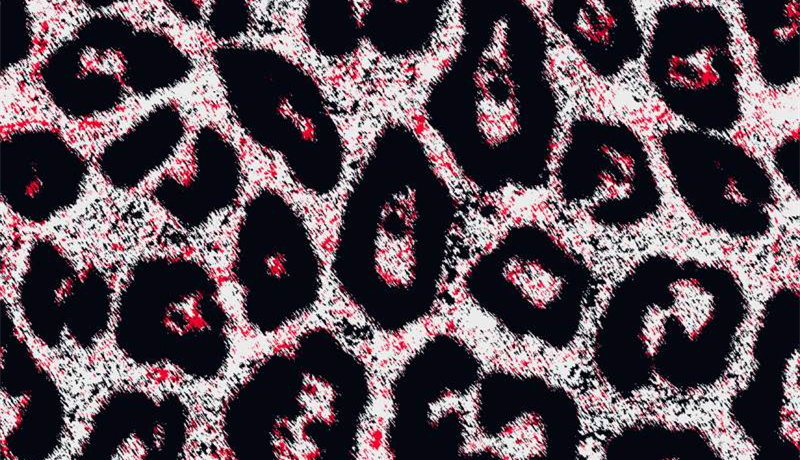 高对比度红黑豹纹面料印花素材,适用于时尚服装印花设计