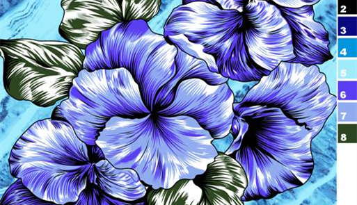 蓝紫鸢尾花卉面料印花素材,适用于春夏服装印花设计