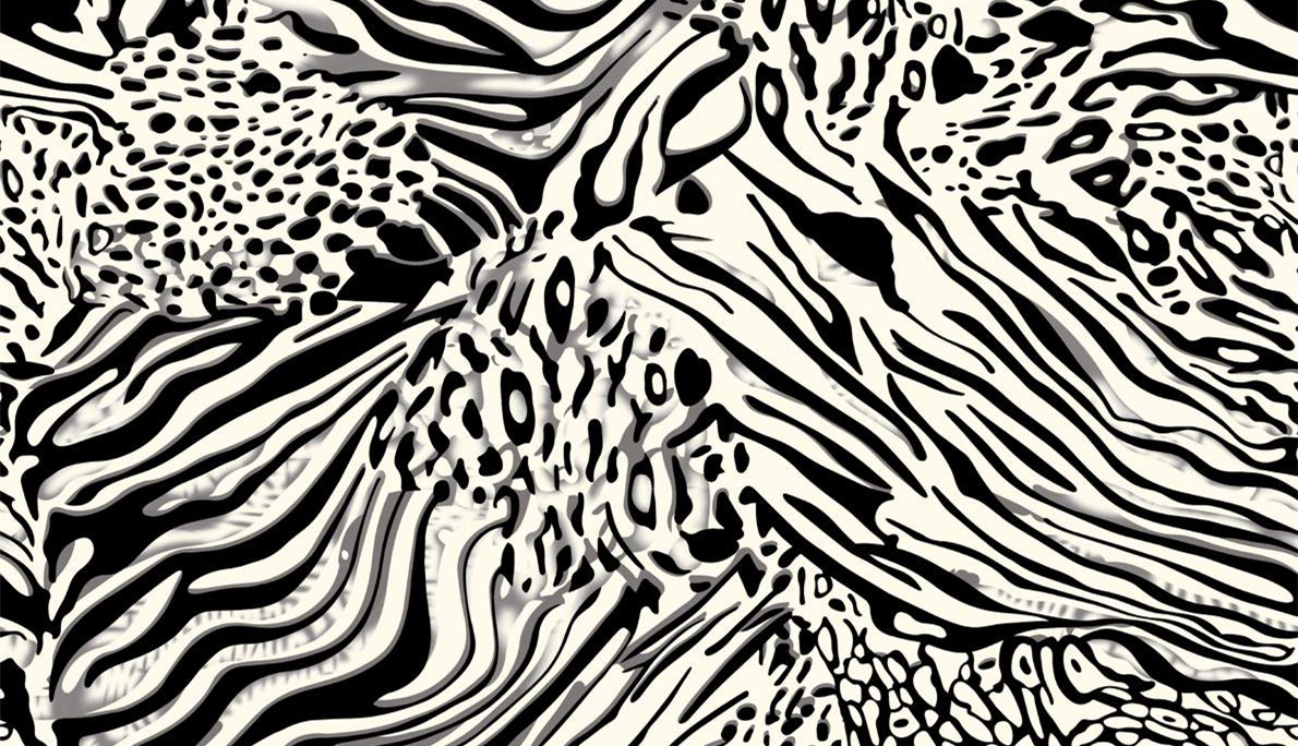 黑白抽象动物纹面料印花素材,适用于时尚服装印花设计