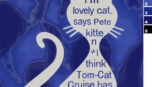 蓝调抽象猫咪文字印花面料图案,适用于服装印花设计素材