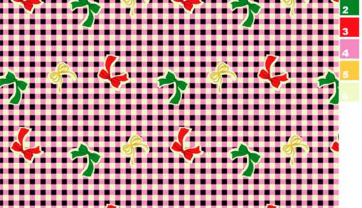 格纹底红绿蝴蝶结面料印花素材,适用于儿童服装印花设计