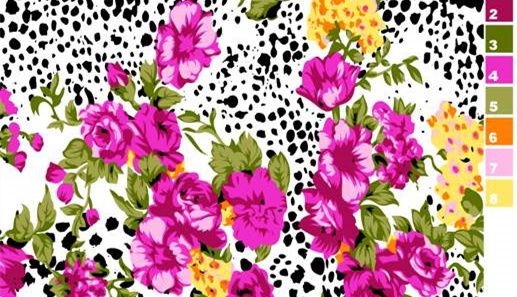 复古花卉与波点融合的服装印花素材,适用于春夏女装面料印花设计