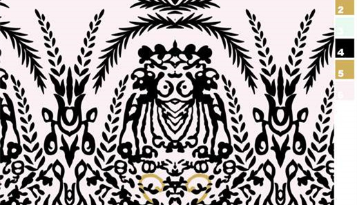 复古对称植物纹样面料印花素材,适用于服装印花设计