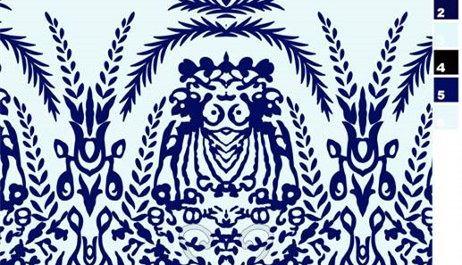 蓝白对称植物纹样面料印花素材,适用于服装印花设计
