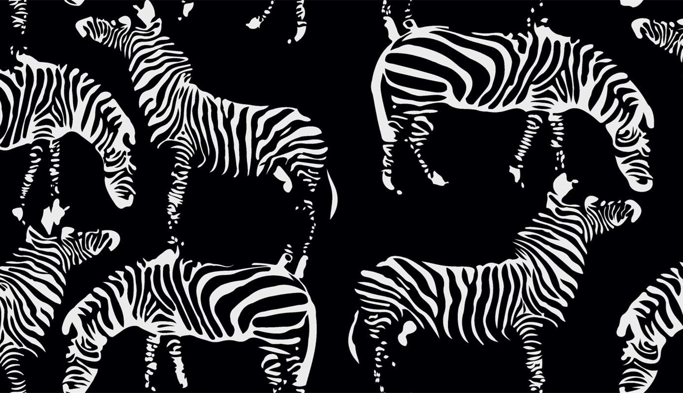 黑白斑马纹面料印花素材,适用于服装印花设计的高对比度图案