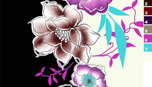 复古水墨风花卉面料印花素材,适用于服装印花设计与定制