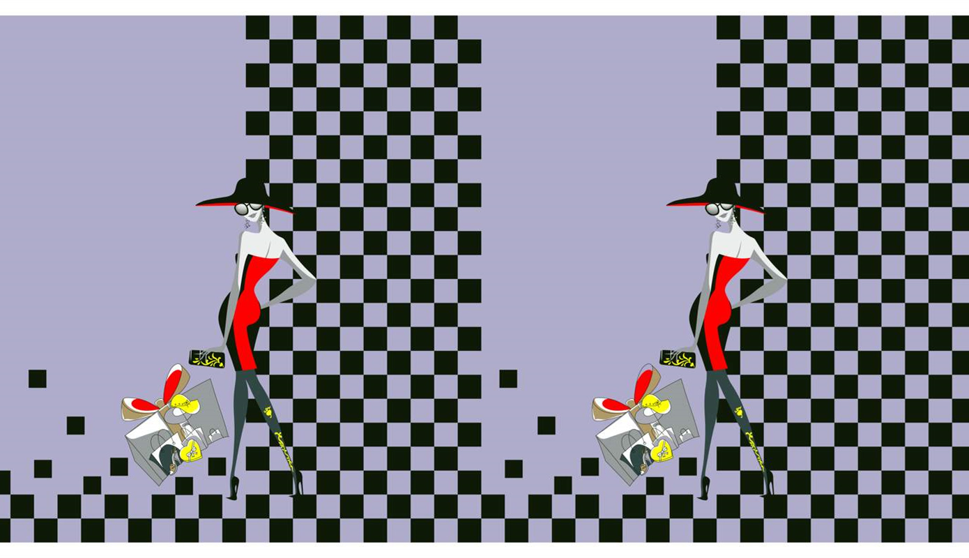 复古时尚插画风面料印花素材,适用于服装印花设计与潮流服饰开发