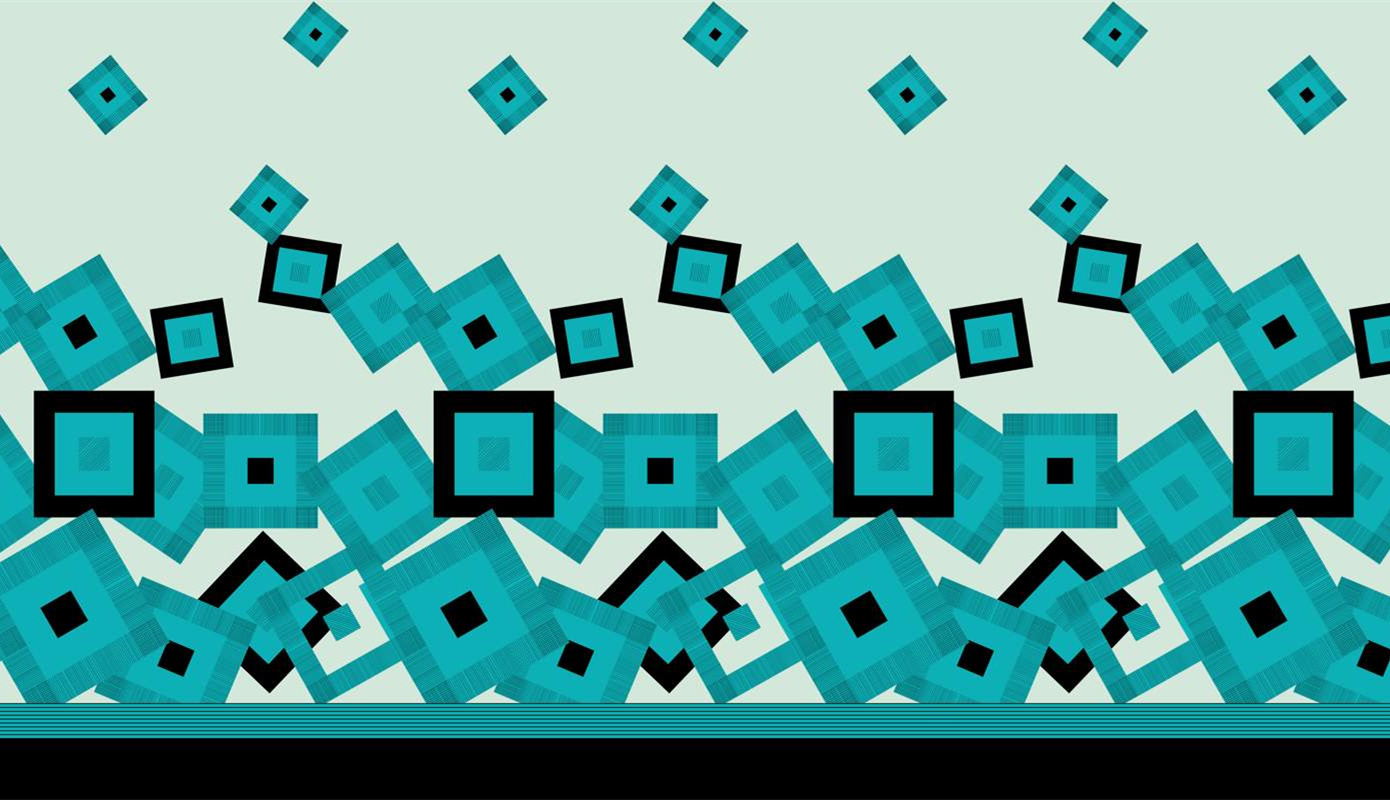 几何叠层青蓝方块面料印花素材,适用于现代简约服装印花设计